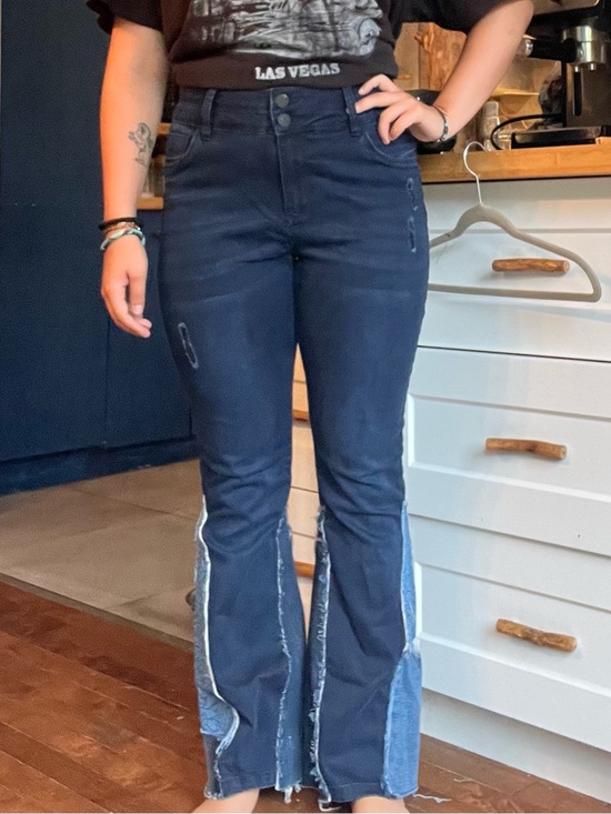 Lilisoleil (upcycle) Pants - Women's Dark Blue Wide Leg Patchwork Jeans stretch